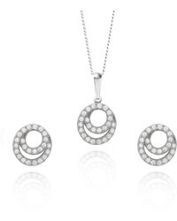 The Jewellery Stockroom - Sterling Swirl Cubic Zirconia Stud Earrings And 18 Inch Pendant Necklace - Lyst