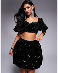 ASOS - Velvet Embellished Co-Ord Puff Sleeve Top - Lyst