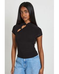 Boohoo - Grown On Neck Asym Button Up Top - Lyst