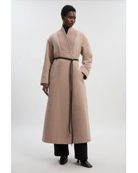 Karen Millen - Wool Knitted Wrap Neck Belted Tailored Midi Coat - Lyst