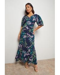 Oasis - Petite Printed Chiffon Puff Sleeve Fishtail Midaxi Dress - Lyst