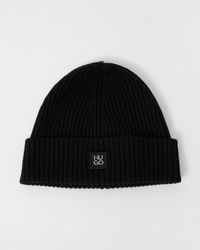 HUGO - Virgin-Wool Beanie Hat With Stacked Logo - Lyst