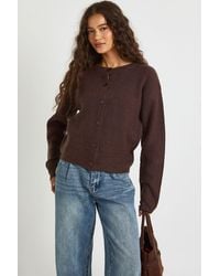 Boohoo - Super Soft Crew Neck Knitted Chunky Cardigan - Lyst