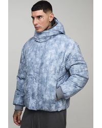 BoohooMAN - Tall Oversized Fit Washed Nylon Hooded Funnel Neck Duvet Puffer Jacket - Lyst