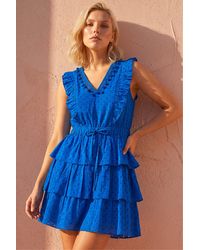 Roman - Petite Cotton Tiered Tie Waist Dress - Lyst