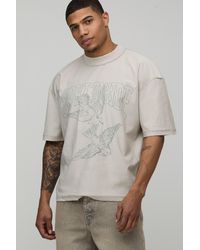 BoohooMAN - Oversized Boxy Dove Print Exposed Seam T-Shirt - Lyst