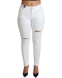 Dolce & Gabbana - Tattered Skinny Denim Cotton Stretch Jeans Material_Cotton - Lyst