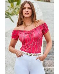 Sosandar - Chain Print Bardot Top Viscose - Lyst