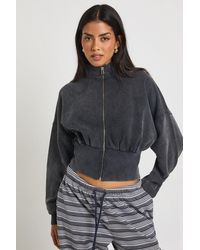 Boohoo - Washed Funnel Neck Cinched Waist Zip Through - Lyst