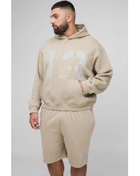 BoohooMAN - Plus Oversized Boxy 13 Print Hoodie & Short Set - Lyst