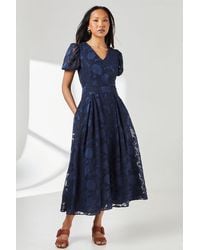 PRINCIPLES - Floral Jacquard Puff Sleeve Midi Dress - Lyst