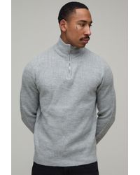 BoohooMAN - Regular Fit 1/4 Zip Ribbed Knitted Jumper - Lyst