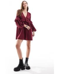 ASOS - Cord Smock Mini Dress With Frill Detail - Lyst