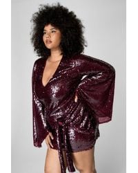 Nasty Gal - Plus Sequin Flared Sleeve Tie Front Mini Dress - Lyst