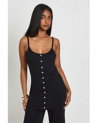 Boohoo - Long Line Cami With Pearlised Buttons - Lyst