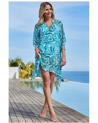 Sosandar - Aqua & Tie Dye Print Kaftan With Luxe Embellishment Detail - Lyst