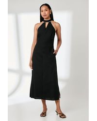 PRINCIPLES - Contrast Detail Halterneck Midi Dress Linen - Lyst