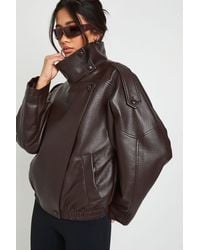 Boohoo - Faux Leather Funnel Neck Jacket - Lyst