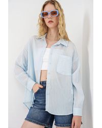 Bigdart - Oversized Striped Long Sleeve Shirt With Pocket - Lyst