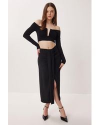 Happiness İstanbul - High-Waist Midi Straight Skirt With Slit - Lyst