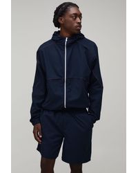 BoohooMAN - Funnel Neck Piping Wind Breaker & Baggy Short Set - Lyst