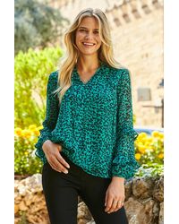 Sosandar - Animal Print Ruffle Sleeve Top - Lyst
