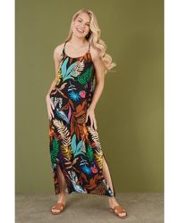 Mela London - Tropical Print Maxi Dress With Side Split Hem Viscose - Lyst