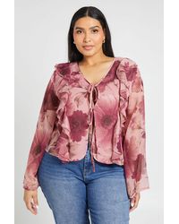 Boohoo - Plus Chiffon Ruffle Plunge Blouse - Lyst
