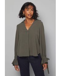 Wallis - Woven Tie Cuff V Neck Shirt - Lyst
