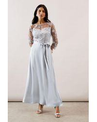 Wallis - Occasion Satin And Mesh Overlay Maxi Dress - Lyst