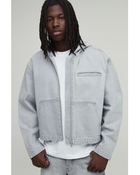 BoohooMAN - Essential Boxy Oversized Zip Through Denim Hoodie - Lyst