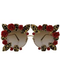 Dolce & Gabbana - Embellished Metal Frame Sunglasses With Roses - Lyst