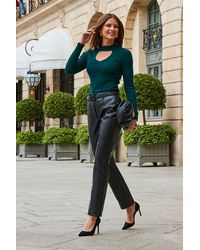 Sosandar - Faux Leather Belted Straight Leg Trousers - Lyst