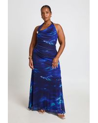 Boohoo - Plus Abstract Cowl Neck Trim Detail Maxi Dress - Lyst