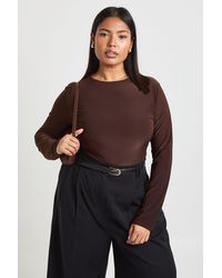 Boohoo - Plus Double Layer Slinky Long Sleeve Bodysuit - Lyst