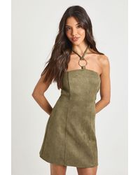 Boohoo - Faux Suede Trim Mini Dress - Lyst