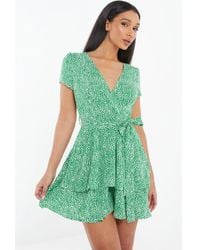 Quiz - Green Polka Dot Wrap Mini Dress - Lyst