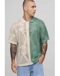 BoohooMAN - Relaxed Fit Open Stitch Spliced Crochet Knitted Shirt - Lyst