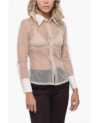 Maison Margiela - Mm6 Mesh-shirt Met Lange Mouwen In Beige - Lyst