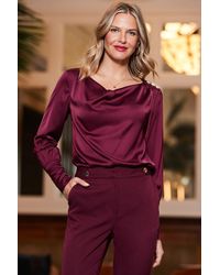 Sosandar - Burgundy Satin Cowl Neck Top - Lyst