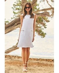 Sosandar - Linen Shift Dress With Zip Pockets Denim - Lyst