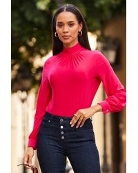 Sosandar - Hot High Neck Button Detail Jersey Top - Lyst