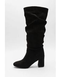 Quiz - Wide Fit Faux Suede Ruched Heeled Boots - Lyst