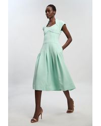 Karen Millen - Compact Stretch Dropped Waist Full Skirted Midi Dress - Lyst
