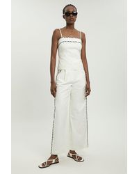Karen Millen - Petite Tailored Linen Blend Contrast Stitch Straight Leg Trouser - Lyst