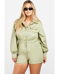 Boohoo - Plus Utility Long Sleeved Playsuit - Lyst