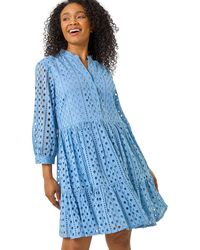 Roman - Petite Broderie Tiered Dress - Lyst