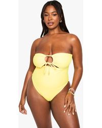 Boohoo - Plus Sunshine Trim Cut Out Bandeau Swimsuit - Lyst