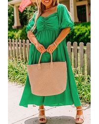 Azura Exchange - Maat Plus Puff Sleeve Midi-jurk - Lyst