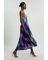 Karen Millen - Petite Crinkle Georgette Strappy Blur Print Woven Midi Dress - Lyst